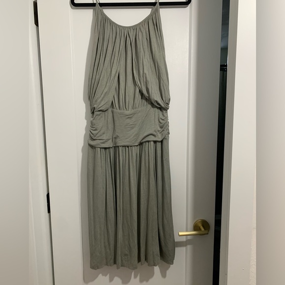 BCBG Maxi Sleeveless Sage Green Midi Dress Drawstring Waist Casual Chic Neutral - Picture 2 of 6
